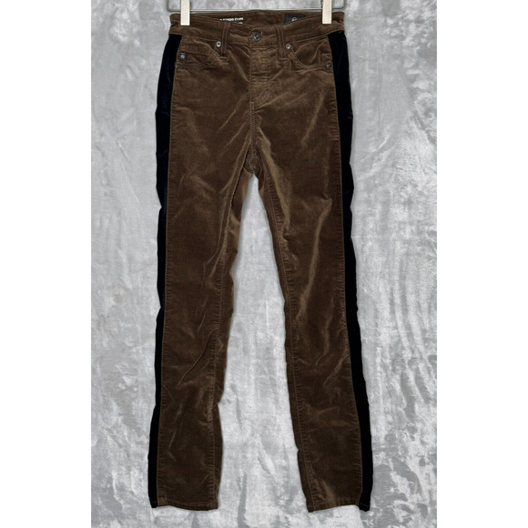 Adriano Goldschmied The Mari Tuxedo Stripe Women 25 R AG Pants Brown Velvet - Picture 1 of 12